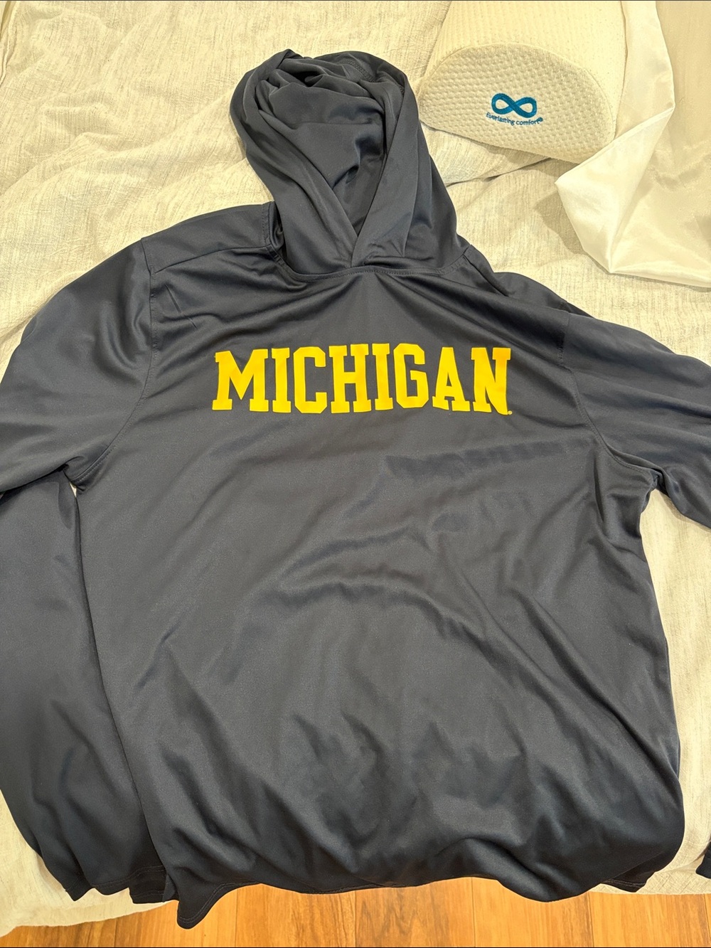 Champion Navy Hooded Pullover with White and Red Logo